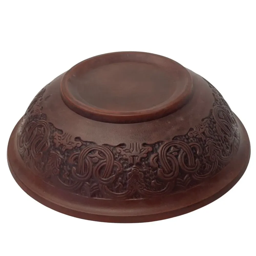 Chinese Clay Bowl‎ Ornate Asian Inspired Intricate Design Oriental Decor Vintage